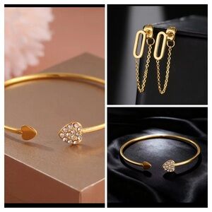 3 pieces 18k Gold plated stainless steel 2 Bracelet and Earrings Set